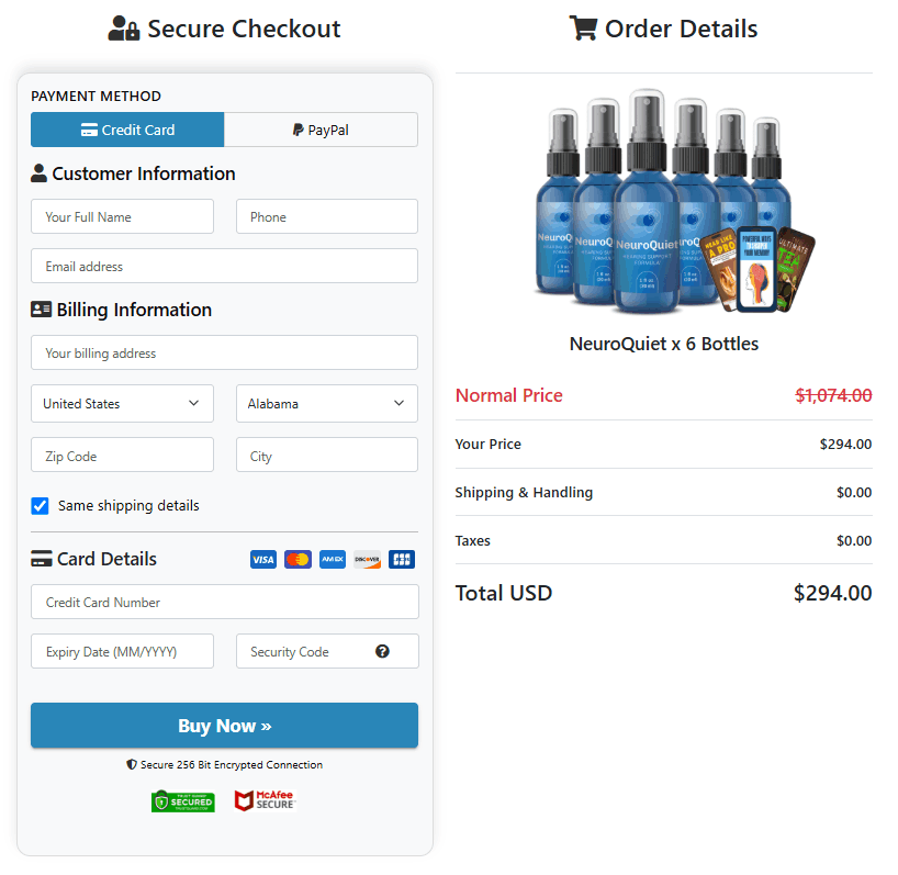 GetNeuroQuiet.Com Secure Order Page
